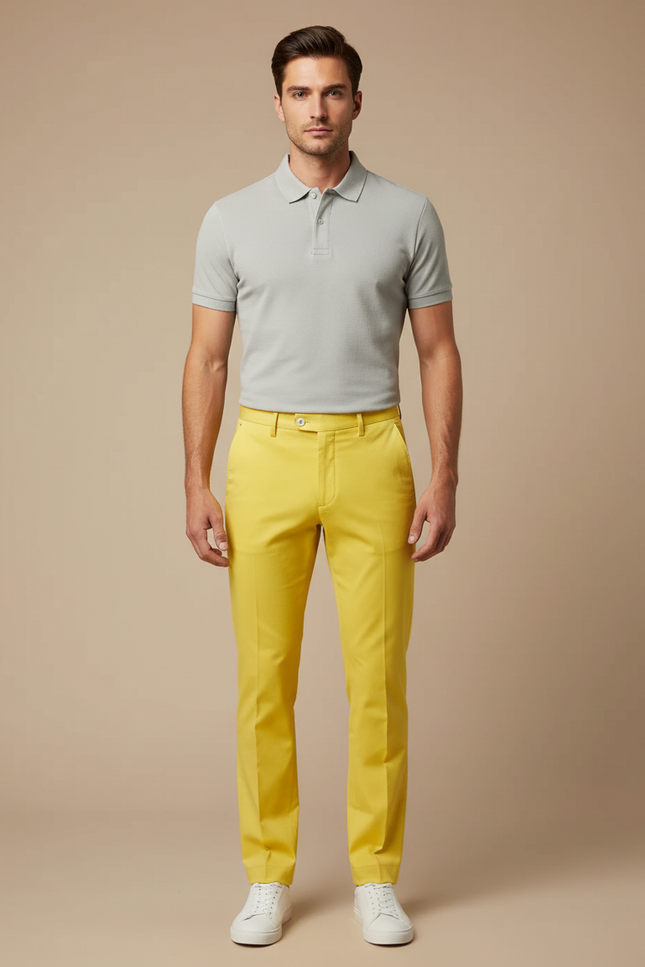 Pantalon Chino Jaune Vif Slim Coton Homme Élégant