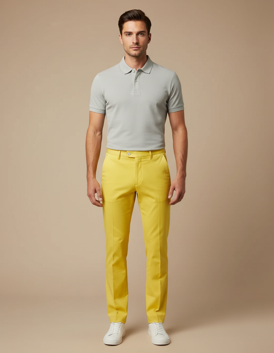 Pantalon Chino Jaune Vif Slim Coton Homme Élégant