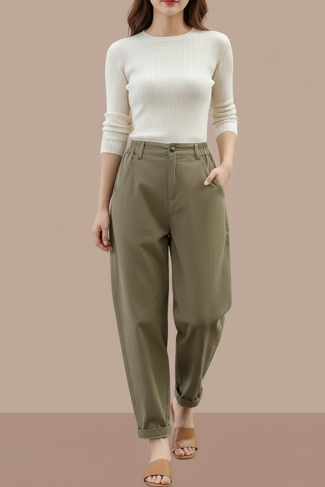 Pantalon Chino Coupe Carotte - Kaki Gabardine