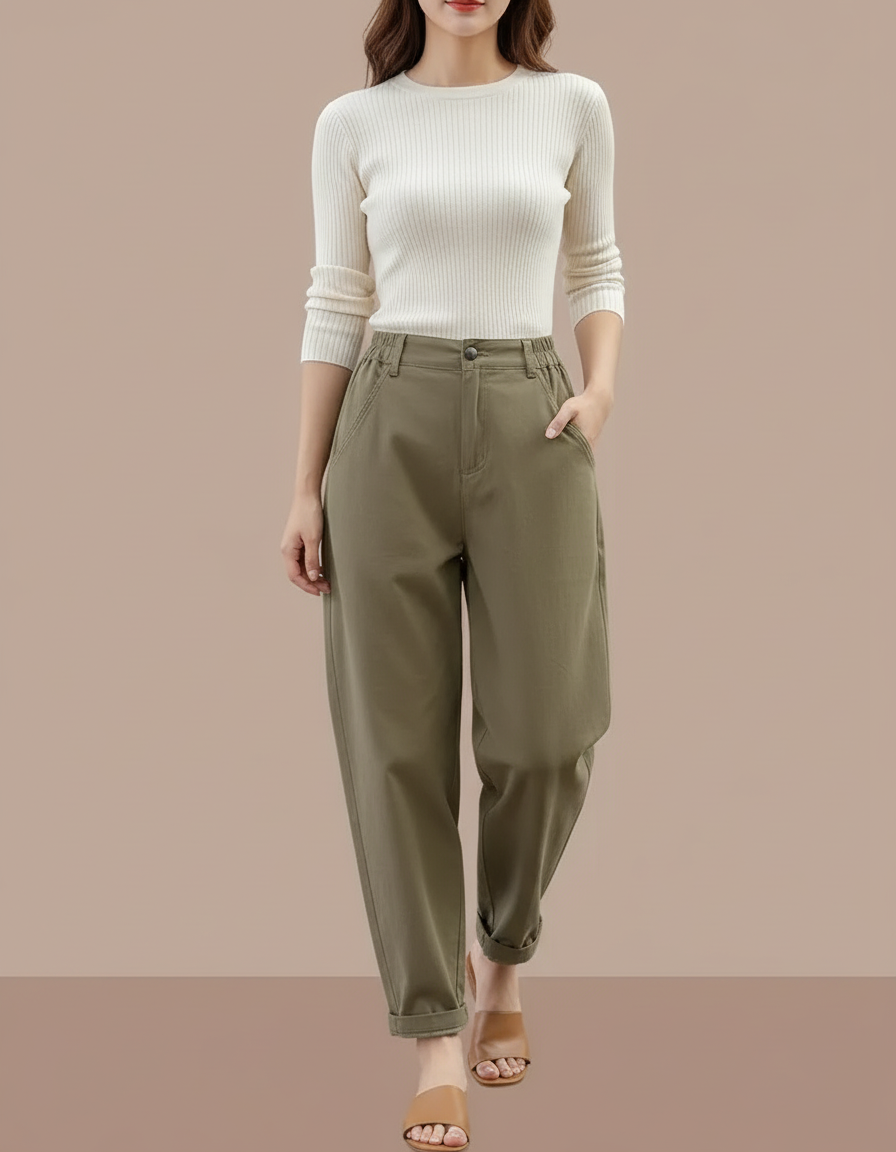 Pantalon Chino Coupe Carotte - Kaki Gabardine