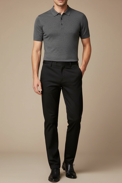 Pantalon Chino Noir Coupe Droite Élégant Homme - Gabardine