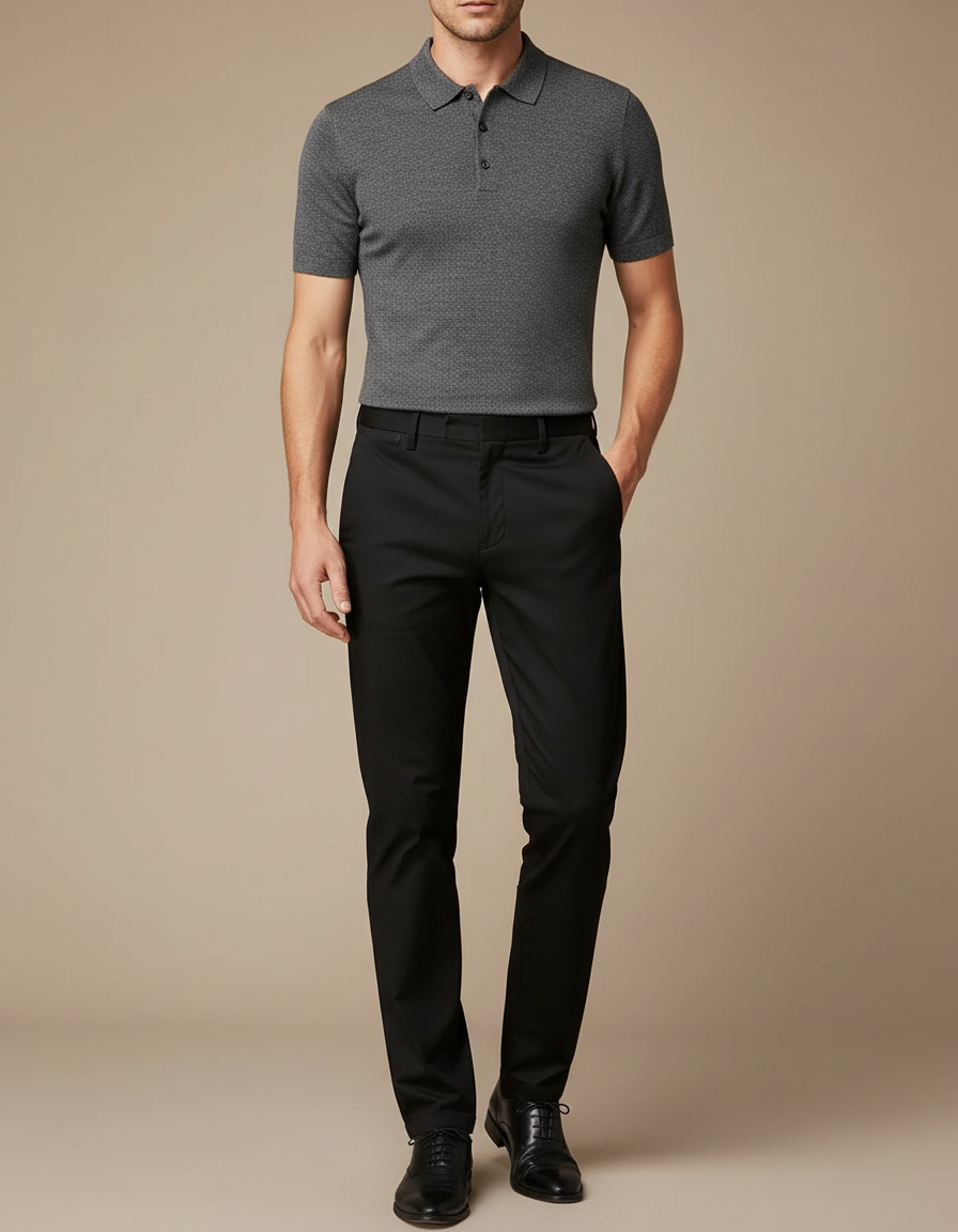 Pantalon Chino Noir Coupe Droite Élégant Homme - Gabardine