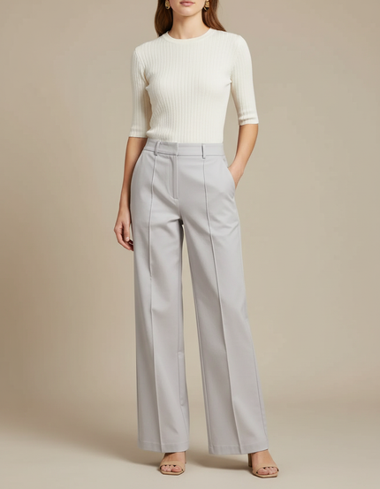 Pantalon Chino Gris Clair Fluide Large Élégant - Gabardine