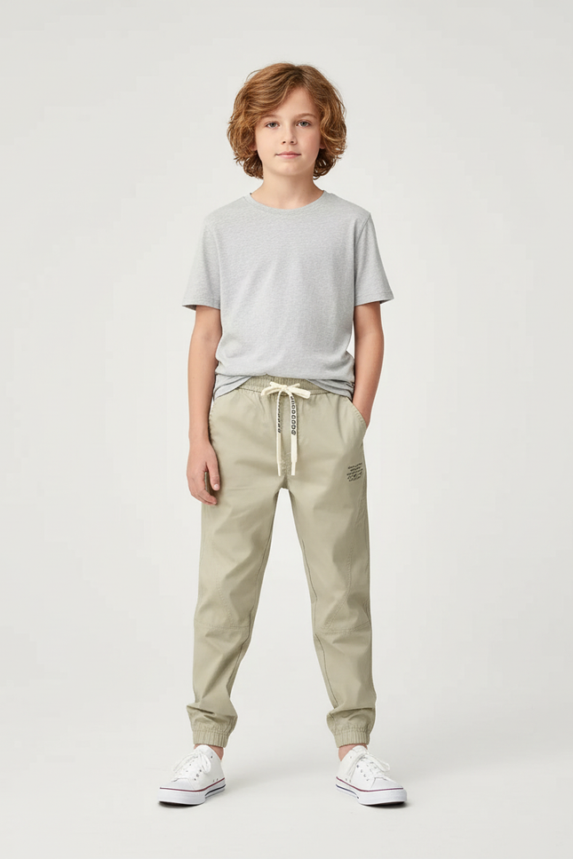 Pantalon Chino Kaki Cordon Décontracté Enfant - Gabardine