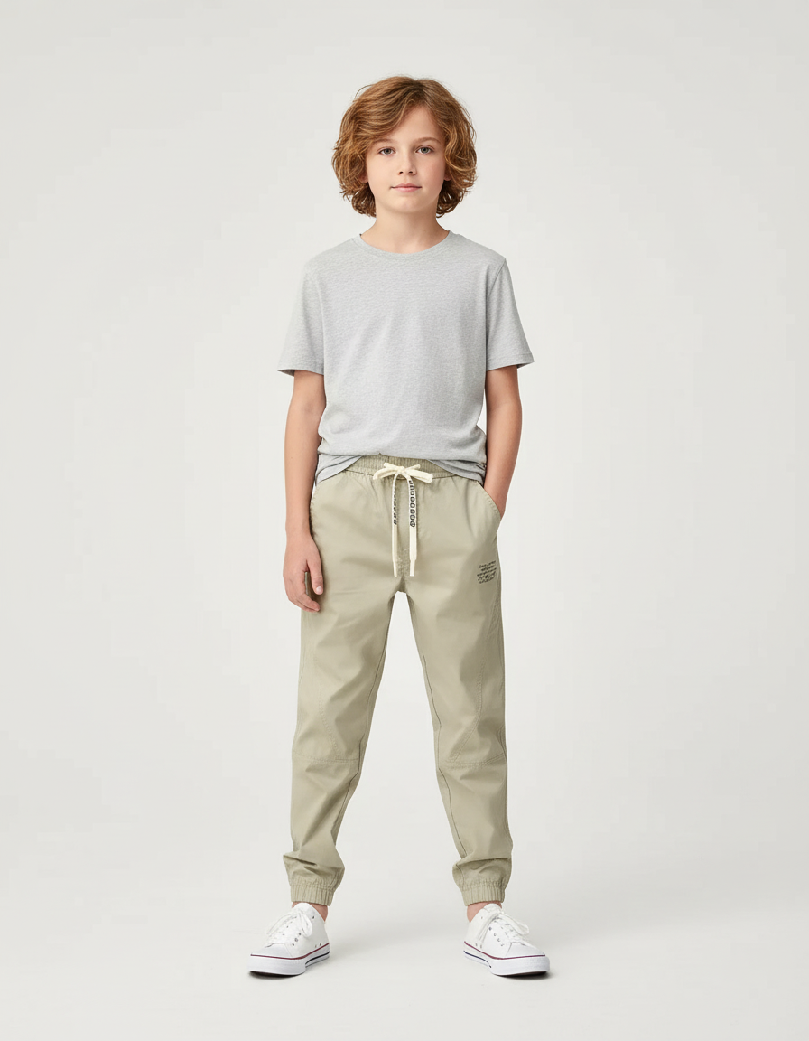 Pantalon Chino Kaki Cordon Décontracté Enfant - Gabardine
