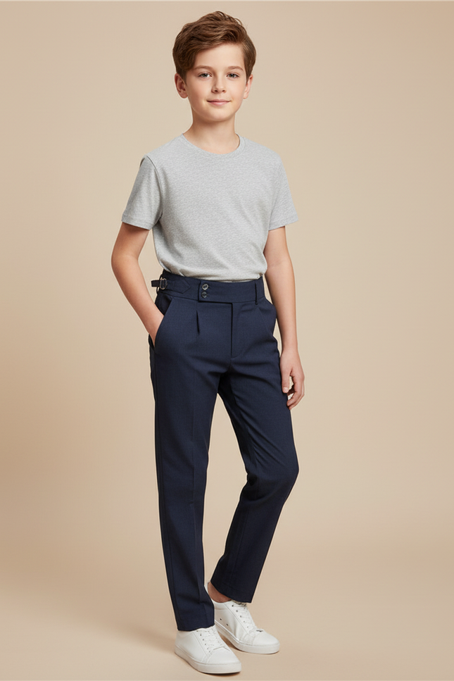 Pantalon Chino Bleu Marine Plissé Élégant Enfant - Gabardine