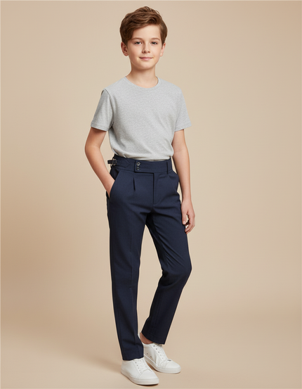 Pantalon Chino Bleu Marine Plissé Élégant Enfant - Gabardine