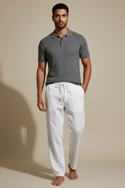 Pantalon Chino Homme Blanc Coupe Ample - Lin