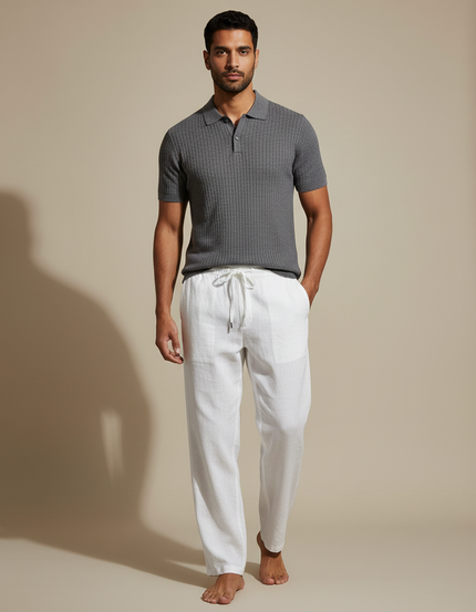 Pantalon Chino Homme Blanc Coupe Ample - Lin