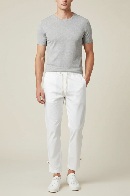 Pantalon Chino Blanc Coton Décontracté Resserré Homme
