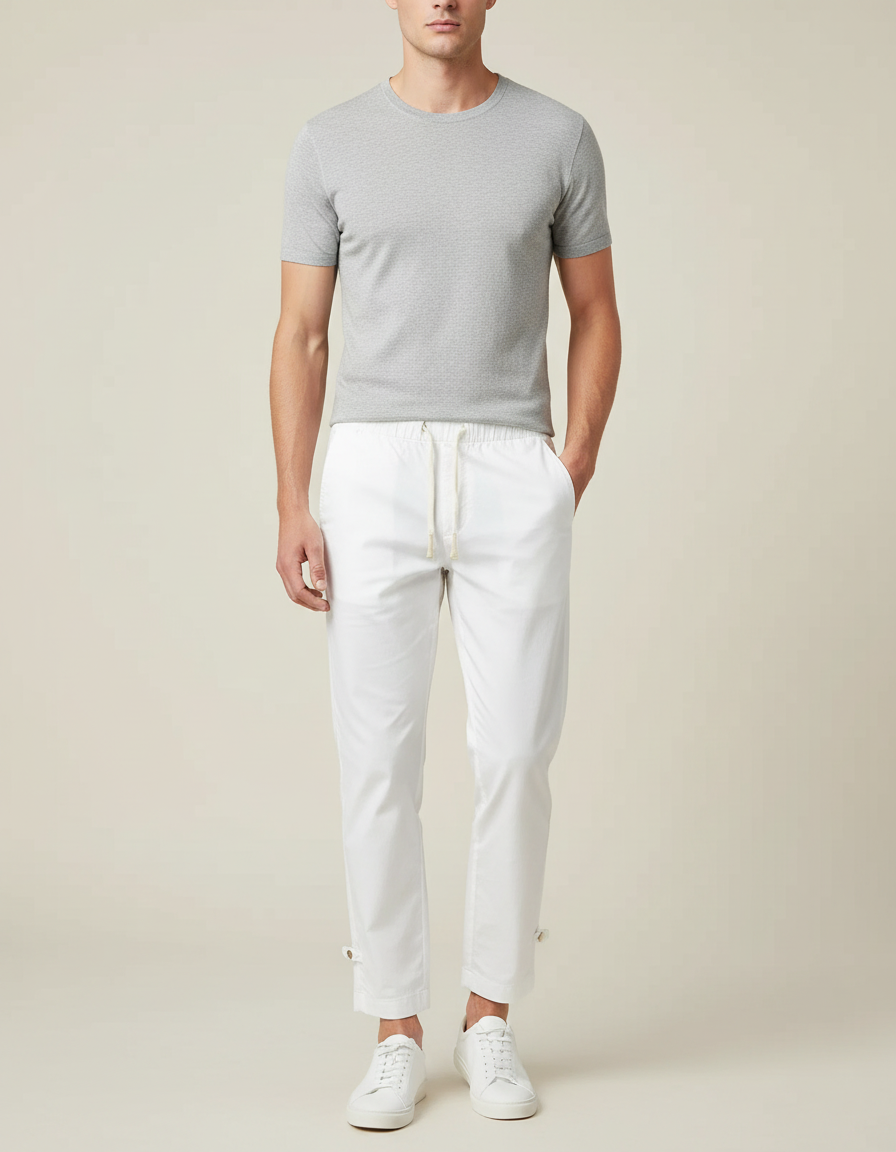 Pantalon Chino Blanc Coton Décontracté Resserré Homme