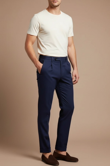 Pantalon Chino Homme Bleu Marine Tapered Coton - Gabardine