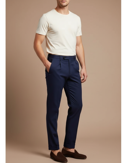 Pantalon Chino Homme Bleu Marine Tapered Coton - Gabardine