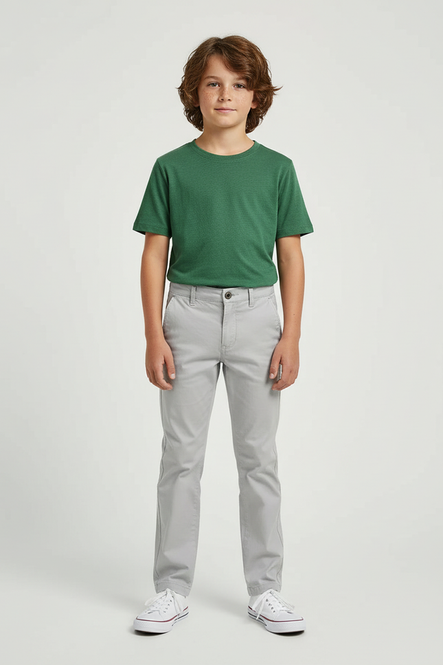 Pantalon Chino Gris Coton Slim Enfant Confortable - Gabardine