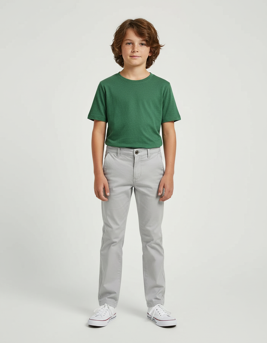 Pantalon Chino Gris Coton Slim Enfant Confortable - Gabardine