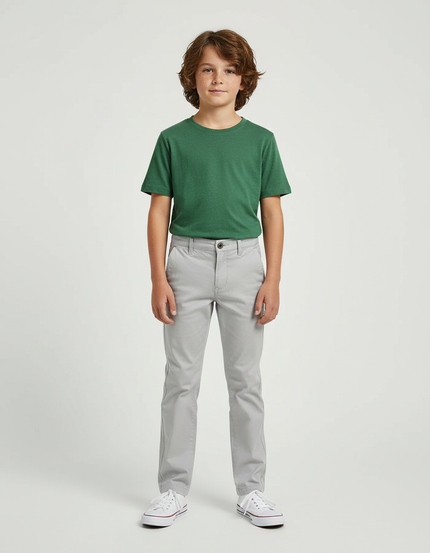Pantalon Chino Gris Coton Slim Enfant Confortable - Gabardine