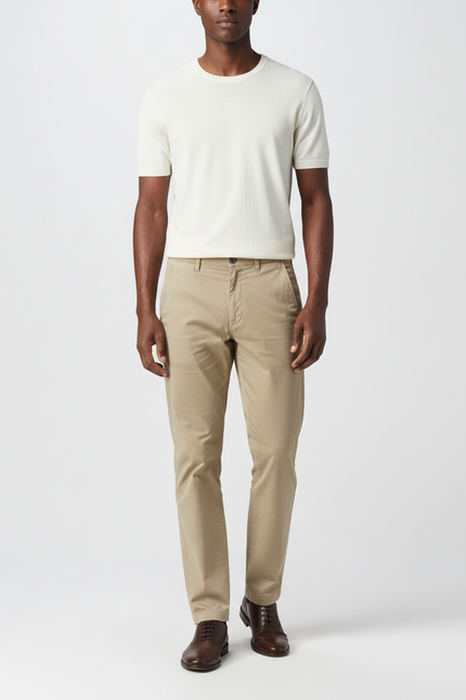 Pantalon Chino Beige Coton Slim Décontracté Homme