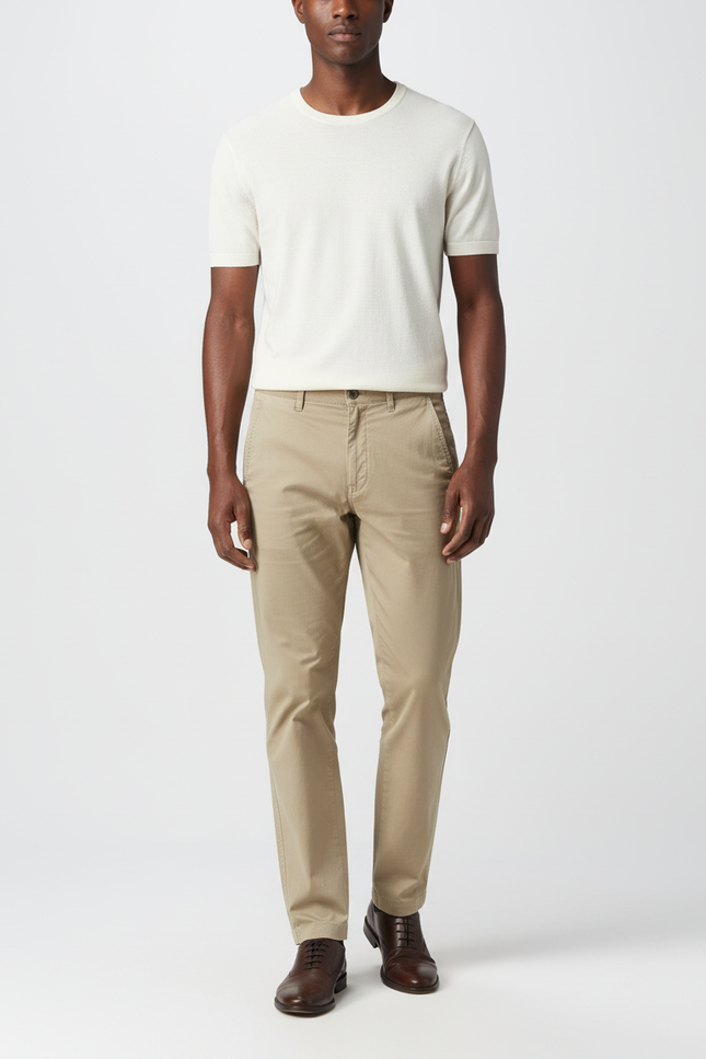 Pantalon Chino Beige Coton Slim Décontracté Homme