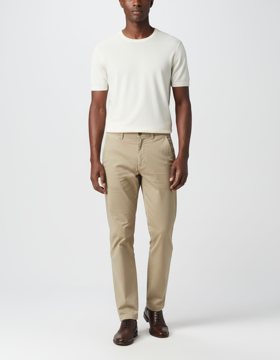 Pantalon Chino Beige Coton Slim Décontracté Homme