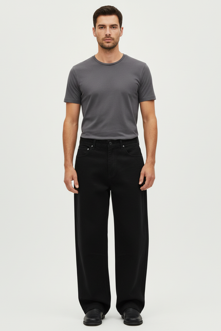 Pantalon Chino Noir Ample Coton Décontracté Homme