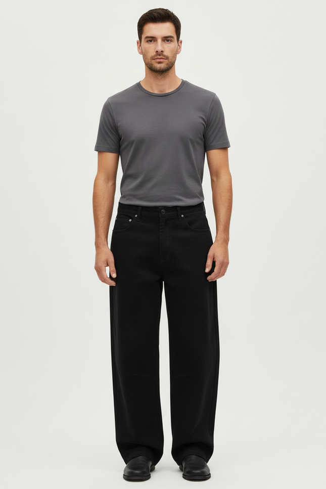 Pantalon Chino Noir Ample Coton Décontracté Homme