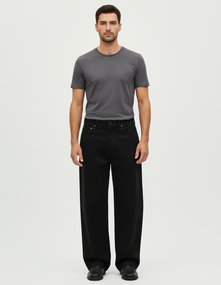 Pantalon Chino Noir Ample Coton Décontracté Homme