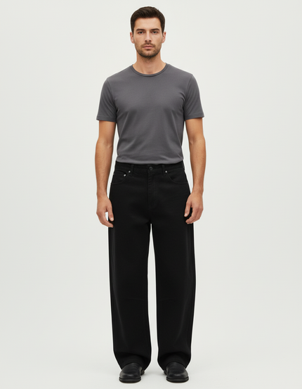 Pantalon Chino Noir Ample Coton Décontracté Homme
