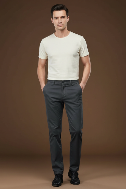 Pantalon Chino Homme Gris Anthracite Coton Slim Élastique