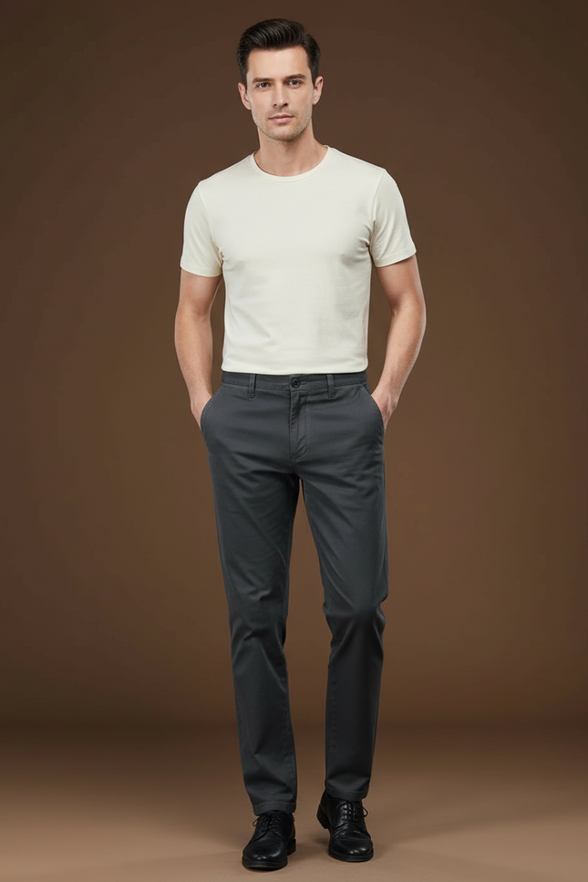 Pantalon Chino Homme Gris Anthracite Coton Slim Élastique