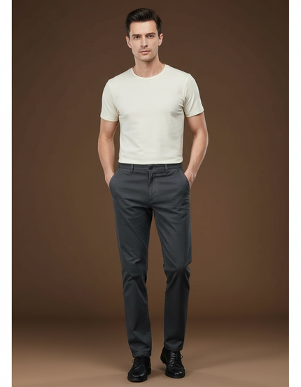 Pantalon Chino Homme Gris Anthracite Coton Slim Élastique