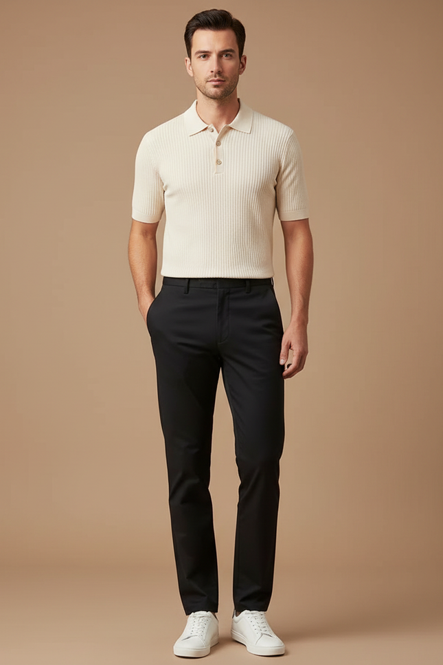 Pantalon Chino Noir Slim Homme Élégant Confortable - Gabardine