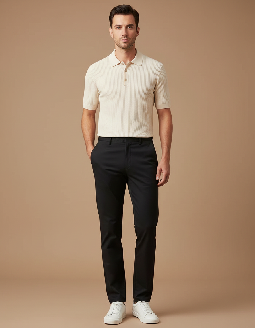 Pantalon Chino Noir Slim Homme Élégant Confortable - Gabardine