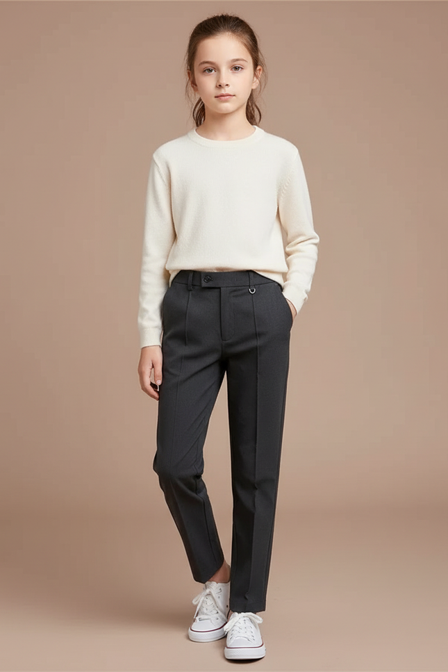Pantalon Chino Gris Anthracite Droit Élégant Enfant - Gabardine