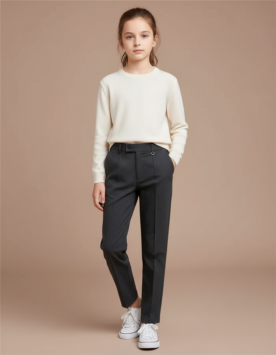 Pantalon Chino Gris Anthracite Droit Élégant Enfant - Gabardine