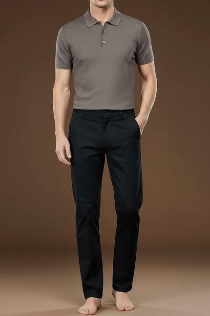Pantalon Chino Homme Noir Droit - Coton