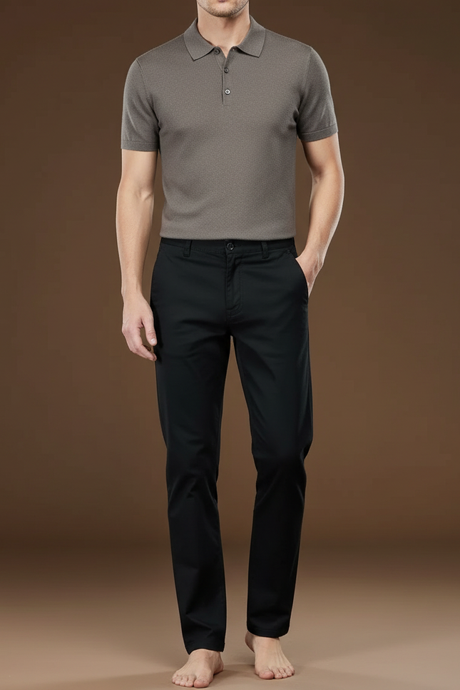 Pantalon Chino Homme Noir Droit - Coton
