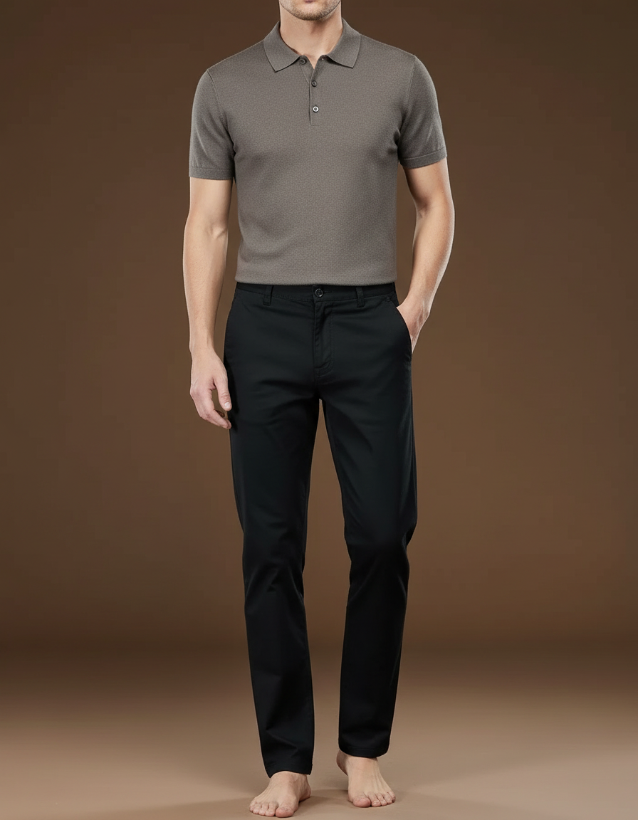 Pantalon Chino Homme Noir Droit - Coton
