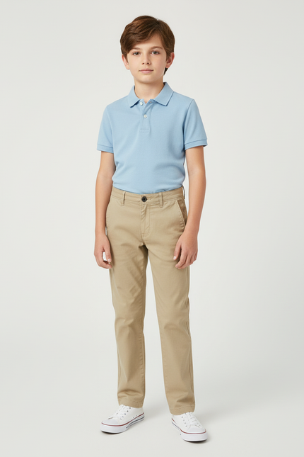 Pantalon Chino Enfant Beige Uni Décontracté Coton