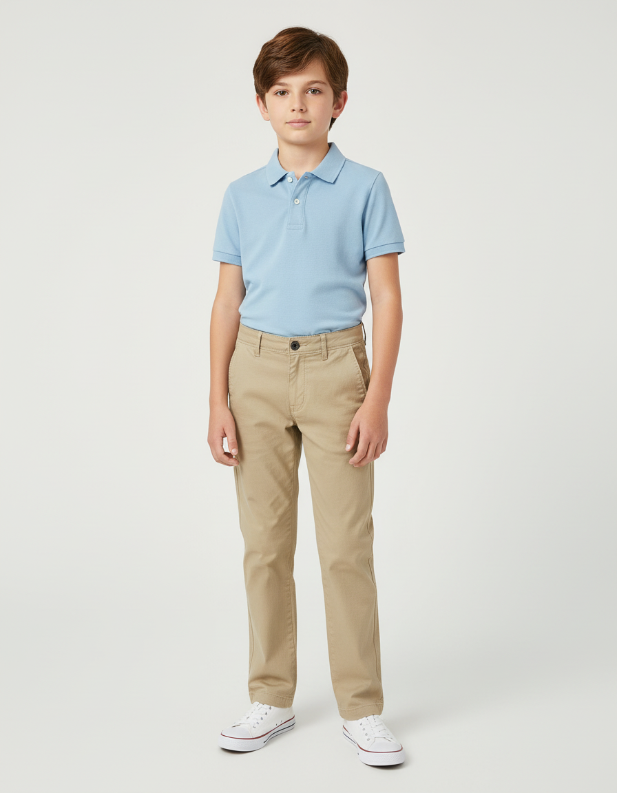 Pantalon Chino Enfant Beige Uni Décontracté Coton