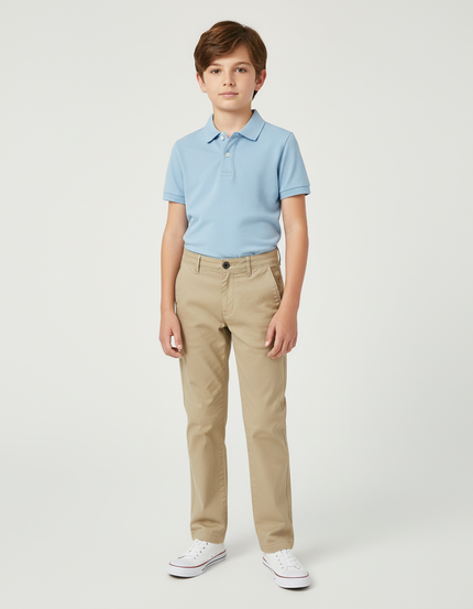 Pantalon Chino Enfant Beige Uni Décontracté Coton