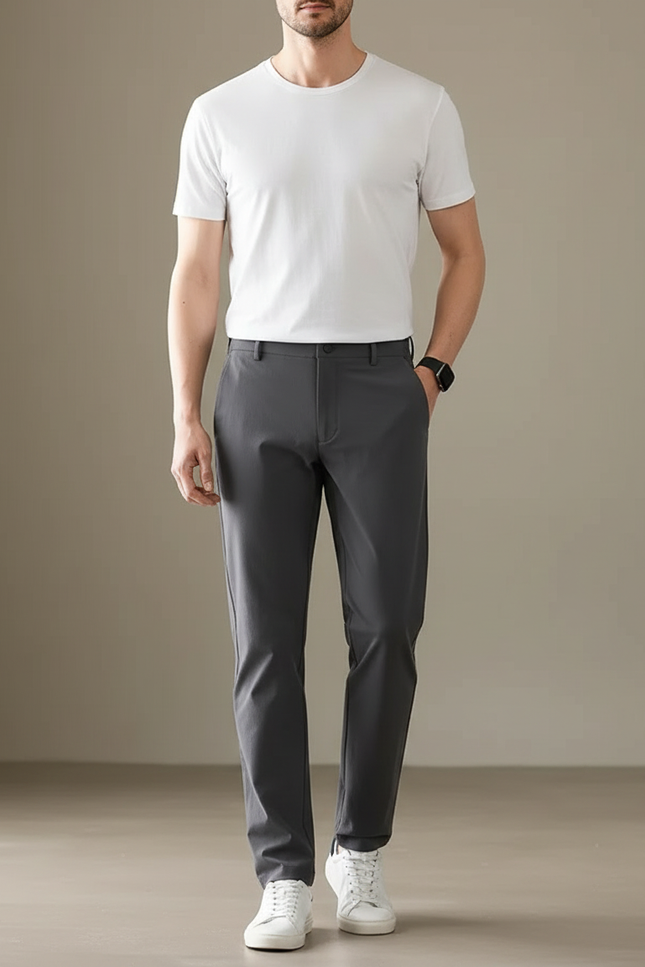 Pantalon Chino Gris Slim Élégant Confortable Décontracté - Polyester