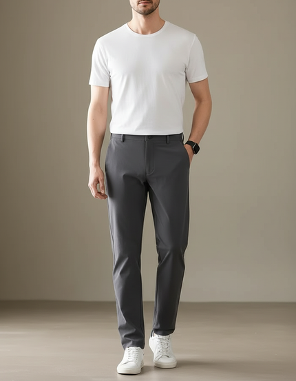 Pantalon Chino Gris Slim Élégant Confortable Décontracté - Polyester