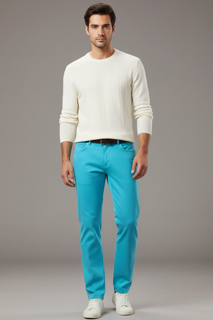 Pantalon Chino Bleu Ciel Coton Stretch Slim Homme