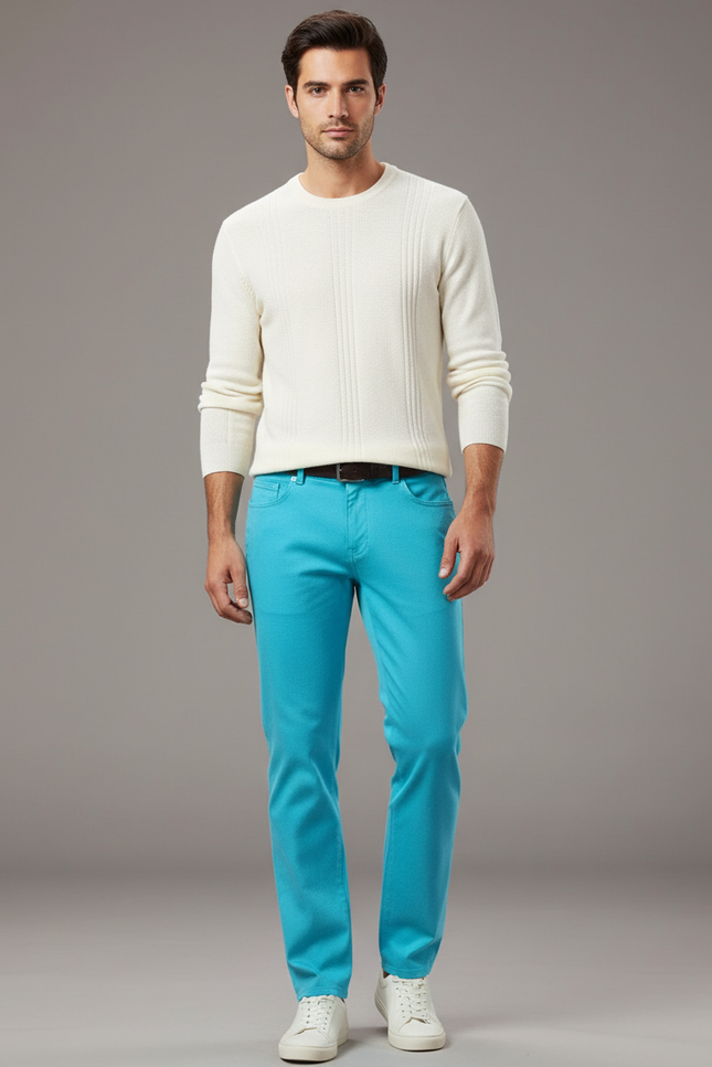 Pantalon Chino Bleu Ciel Coton Stretch Slim Homme