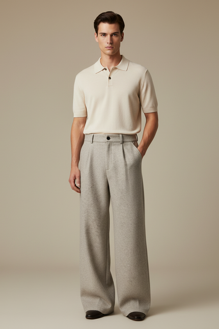 Pantalon Chino Gris Laine Ample Droit Homme
