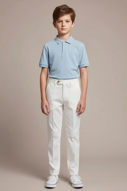 Pantalon Chino Blanc Garçon Slim Coton Élégant