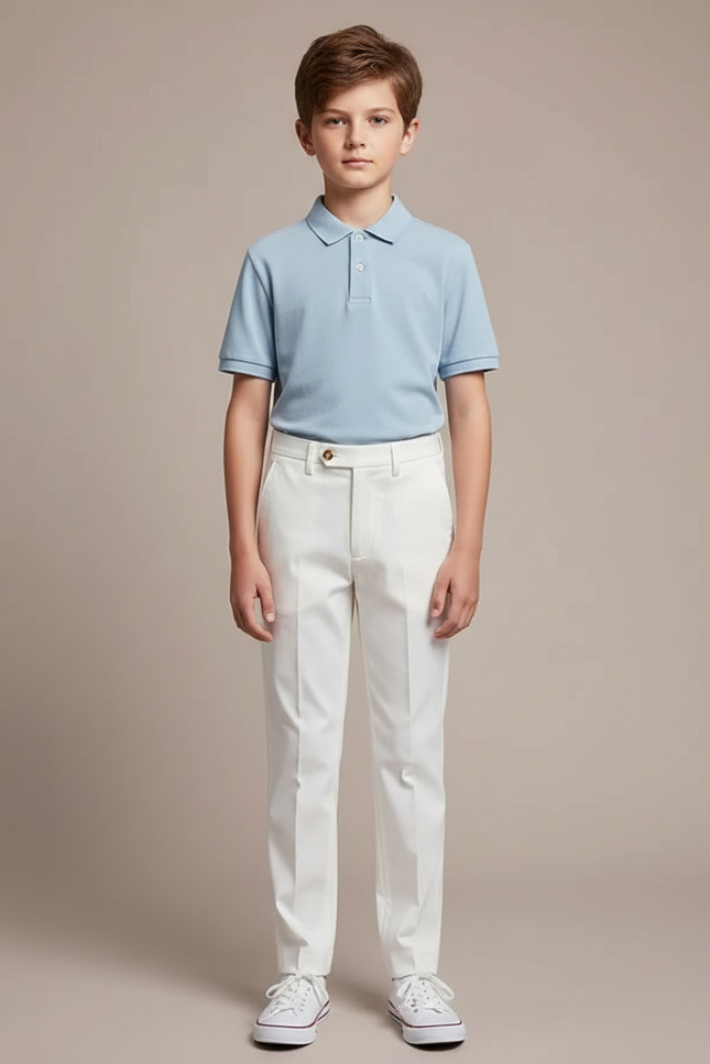 Pantalon Chino Blanc Garçon Slim Coton Élégant