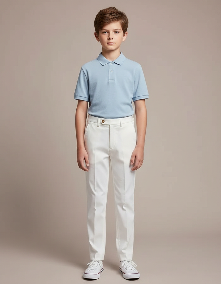 Pantalon Chino Blanc Garçon Slim Coton Élégant