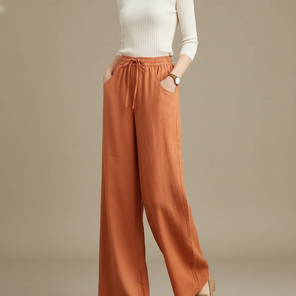 Pantalon Chino Lin Ample Taille Haute Orange