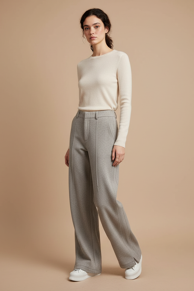 Pantalon Chino Gris Large Fluide Décontracté Femme - Maille